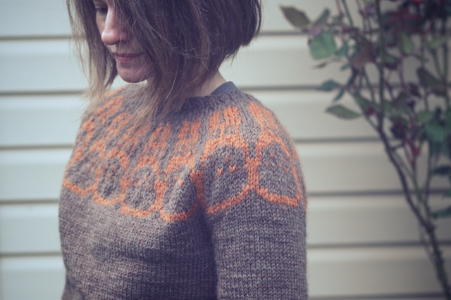 Image of my Totoro pullover sweater I drafted using Elizabeth Zimmerman's recipe.