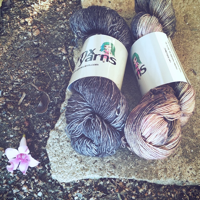 Image of two precious skeins of Gynx Yarns I am about to use to create the Cumberland Shawl.