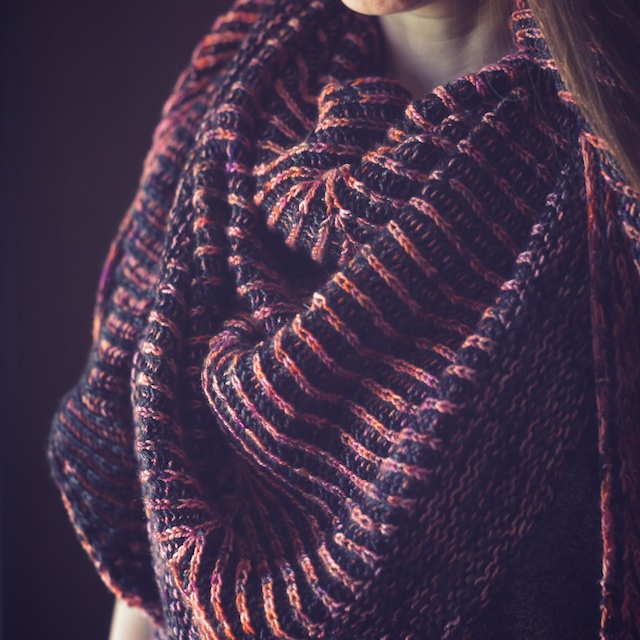 Image of me wearing a moddy Marley brioche shawl knit in Gynx Yarns.