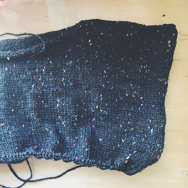 Image of the top of my Bulky Easy One sweater, knit in worsted yarn.