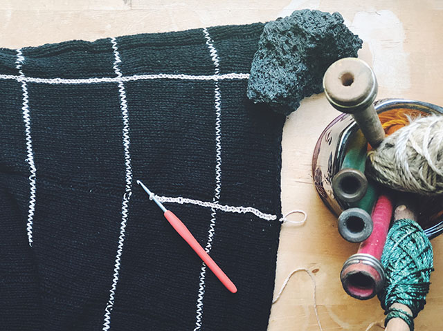 Image of the Zara windowpane tee in progress.