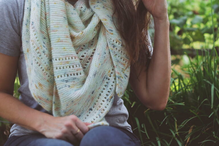 Image of my Intuition shawl in Stress Knits yarn.