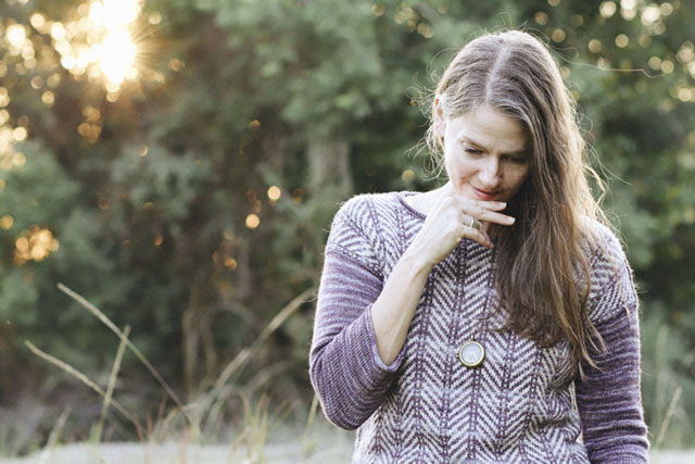 Image of me wearing my Seaglass and Driftwood sweater.