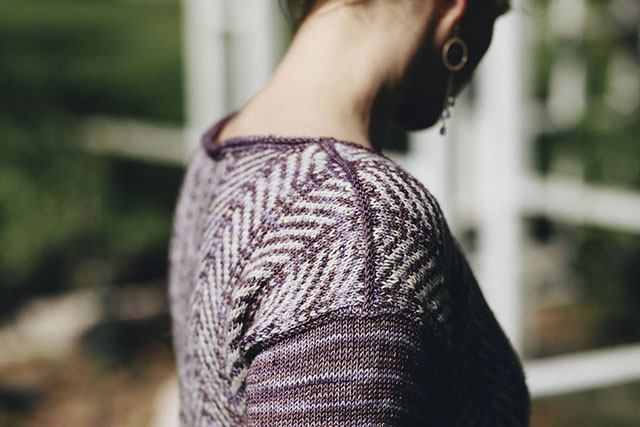 Image of my Seaglass and Driftwood sweater's neckline up close.