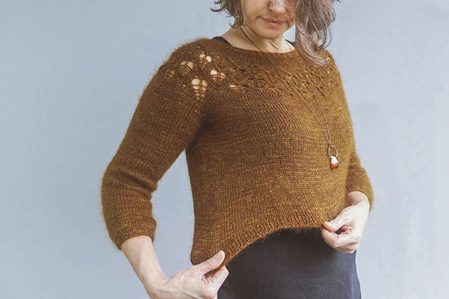 Image of me in my merino and mohair Love Note sweater by Tin Can Knits made in Barker Wool.