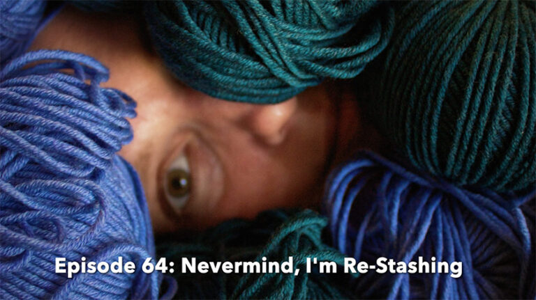 Image of me drowning in a sea of green and blue yarn, wondering how I got this way and can I get out.