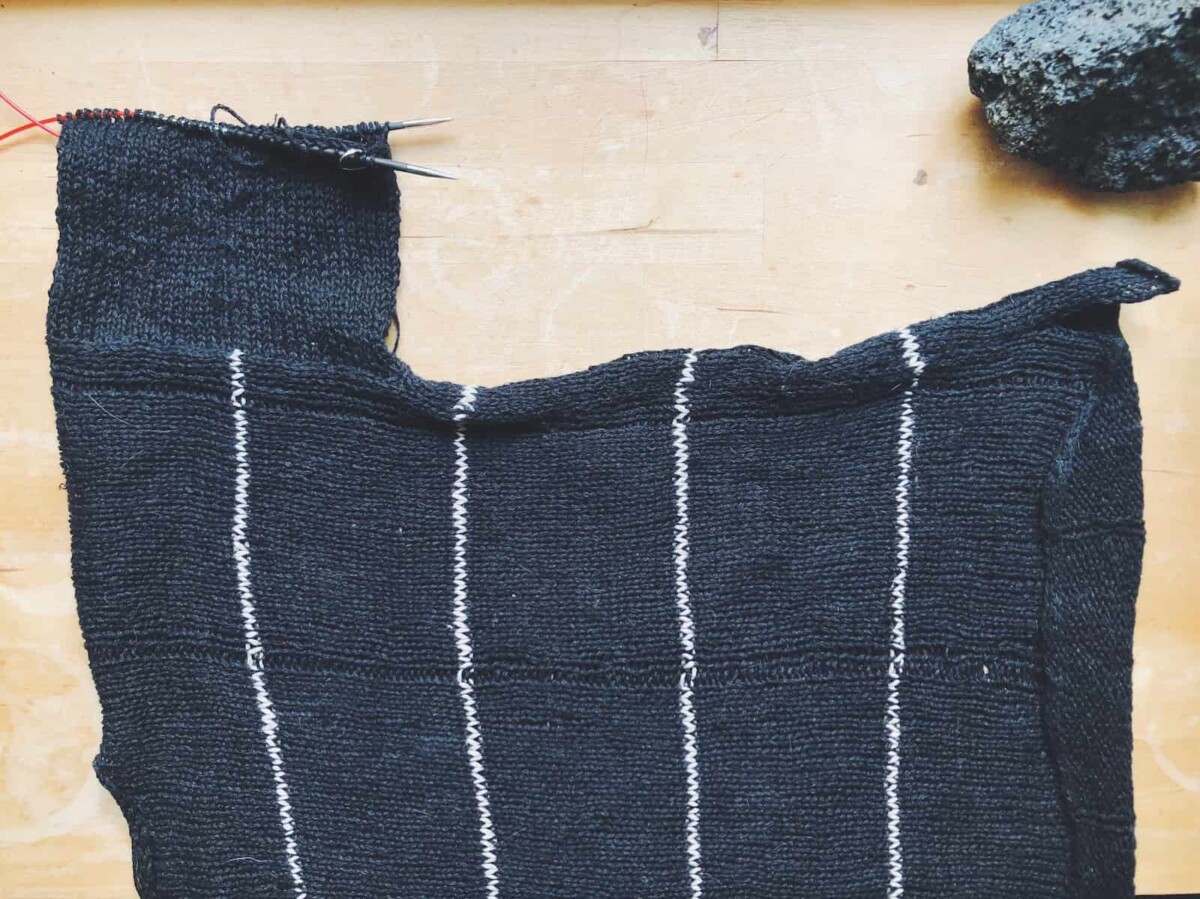 Image of my Zara Tee before I added the chain stitch vertical stripes.