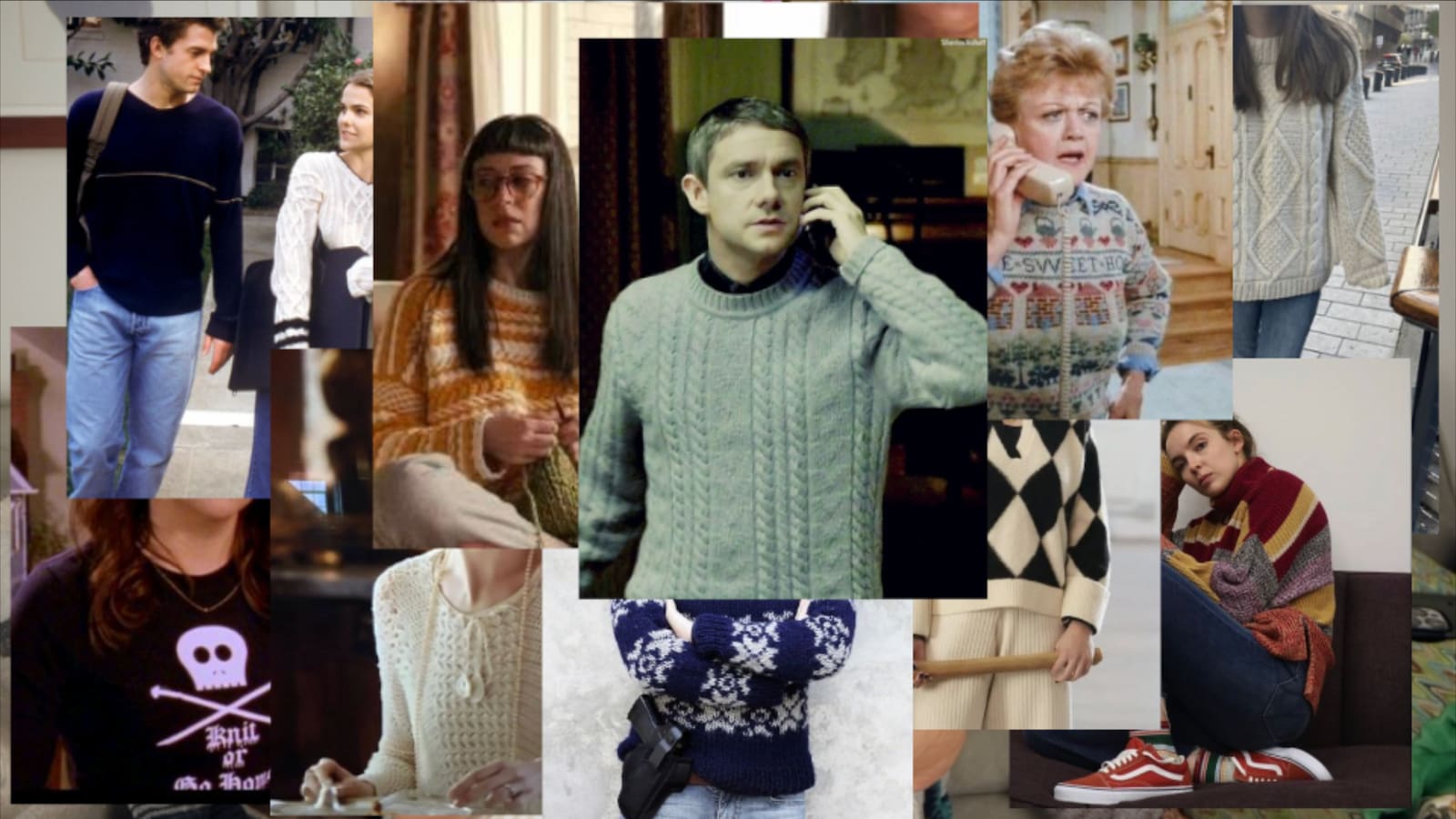 Image of a small few of the photos I've collected from TV shows of knits I want to recreate.